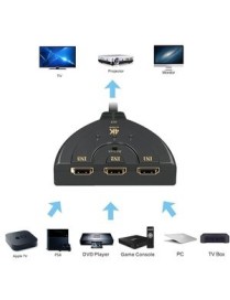POWERTECH HDMI Switch 3x1 pigtail, 4K x 2K & 3D, 0.50m, Black