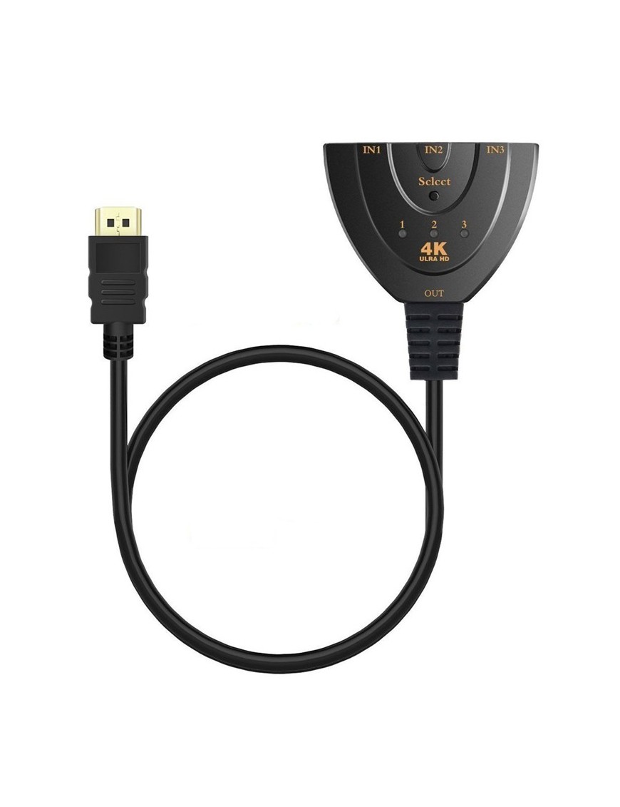 POWERTECH HDMI Switch 3x1 pigtail, 4K x 2K & 3D, 0.50m, Black