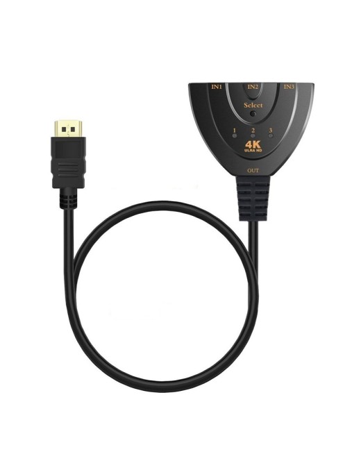 POWERTECH HDMI Switch 3x1 pigtail, 4K x 2K & 3D, 0.50m, Black