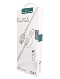 POWERTECH Καλώδιο USB σε Micro/Lightning prime PT-707, MFi, 1m, λευκό