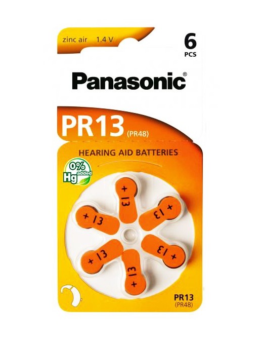 PANASONIC μπαταρίες ακουστικών βαρηκοΐας PR13, mercury free, 1.4V, 6τμχ