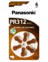 PANASONIC μπαταρίες ακουστικών βαρηκοΐας PR312, mercury free, 1.4V, 6τμχ