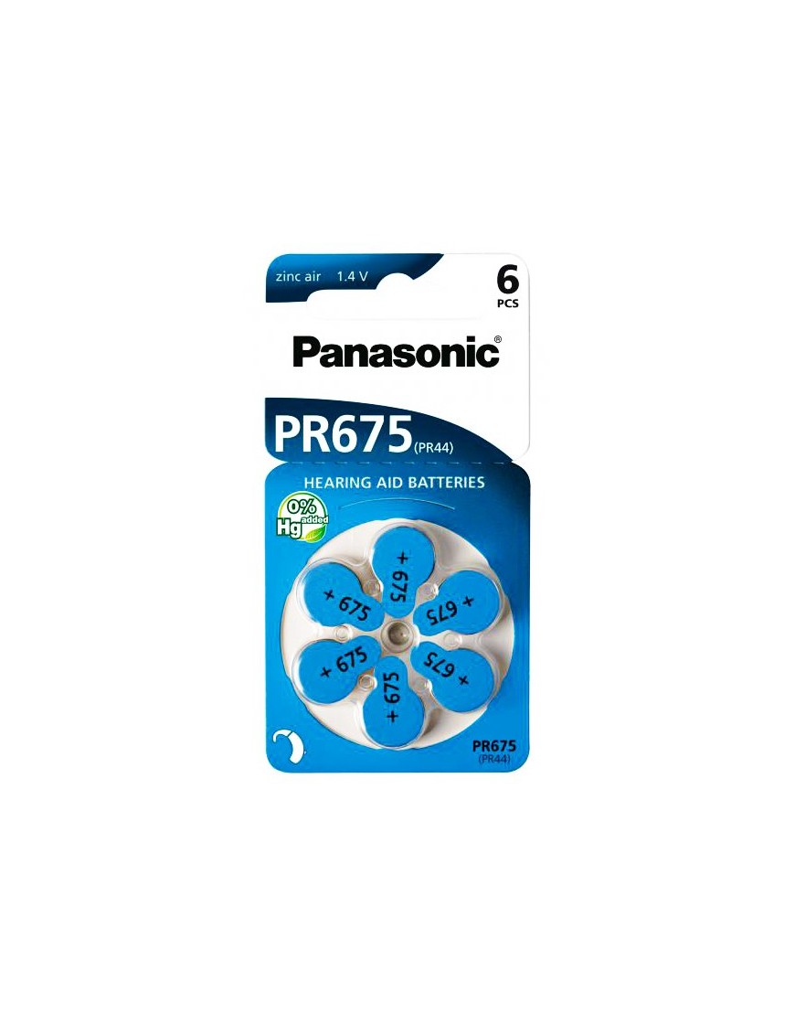 PANASONIC μπαταρίες ακουστικών βαρηκοΐας PR675, mercury free, 1.4V, 6τμχ