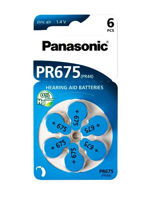 PANASONIC μπαταρίες ακουστικών βαρηκοΐας PR675, mercury free, 1.4V, 6τμχ