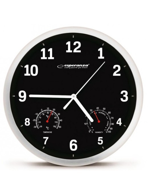 ESPERANZA Ρολόι τοίχου Lyon EHC016K, θερμόμετρο/υγρόμετρο, 25cm, μαύρο