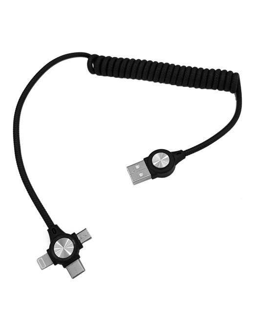 POWERTECH Καλώδιο USB σε Micro USB, Type-C & 8-pin, σπιράλ, μαύρο