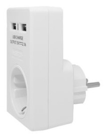 POWERTECH Αντάπτορας ρεύματος schuko PT-767, 2x USB, λευκός