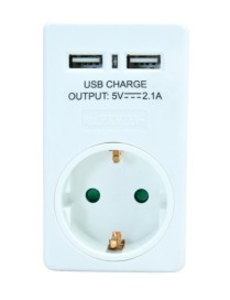 POWERTECH Αντάπτορας ρεύματος schuko PT-767, 2x USB, λευκός
