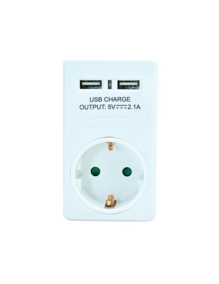 POWERTECH Αντάπτορας ρεύματος schuko PT-767, 2x USB, λευκός