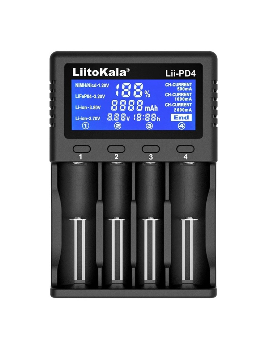 LIITOKALA φορτιστής LII-PD4 για μπαταρίες NiMH/CD, Li-Ion, IMR, 4 slots