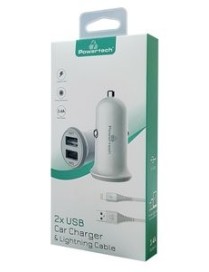POWERTECH Φορτιστής αυτοκινήτου & καλώδιο Lightning PT-774, 2x USB, 3.4A