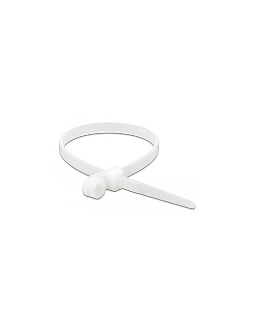 DELOCK Δεματικά καλωδίων 18948 με οπή στερέωσης, 400x7.6mm, λευκά, 10τμχ