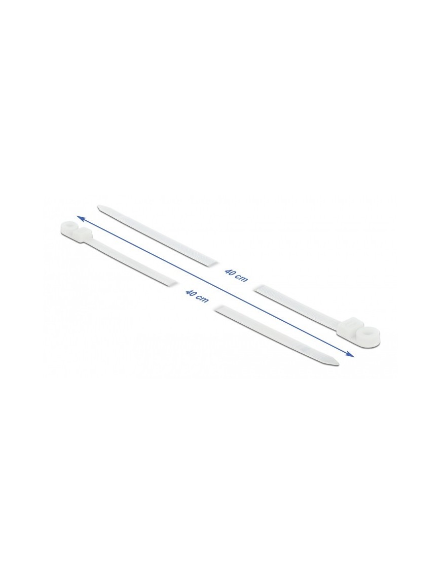 DELOCK Δεματικά καλωδίων 18948 με οπή στερέωσης, 400x7.6mm, λευκά, 10τμχ