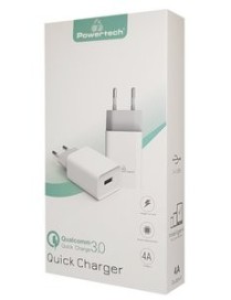 POWERTECH Φορτιστής τοίχου PT-780, 1x USB, 20W, 4A, QC 3.0, λευκός