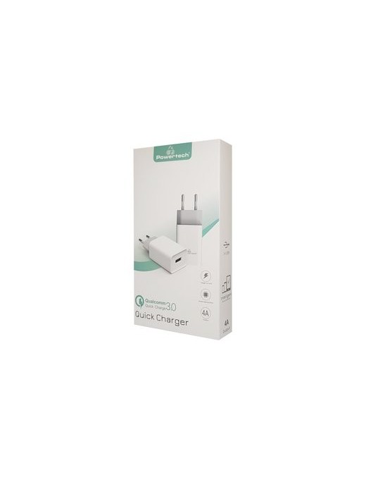 POWERTECH Φορτιστής τοίχου PT-780, 1x USB, 20W, 4A, QC 3.0, λευκός