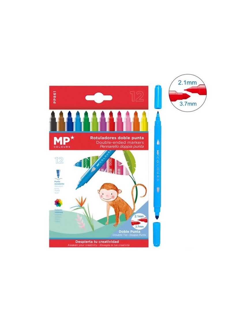 MP σετ χρωματιστών μαρκαδόρων με διπλή μύτη 2.1 & 3.7mm PP861, 12τμχ