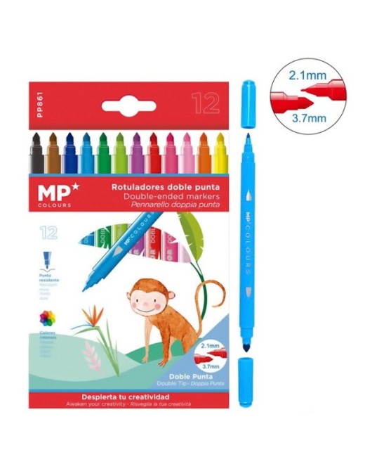 MP σετ χρωματιστών μαρκαδόρων με διπλή μύτη 2.1 & 3.7mm PP861, 12τμχ
