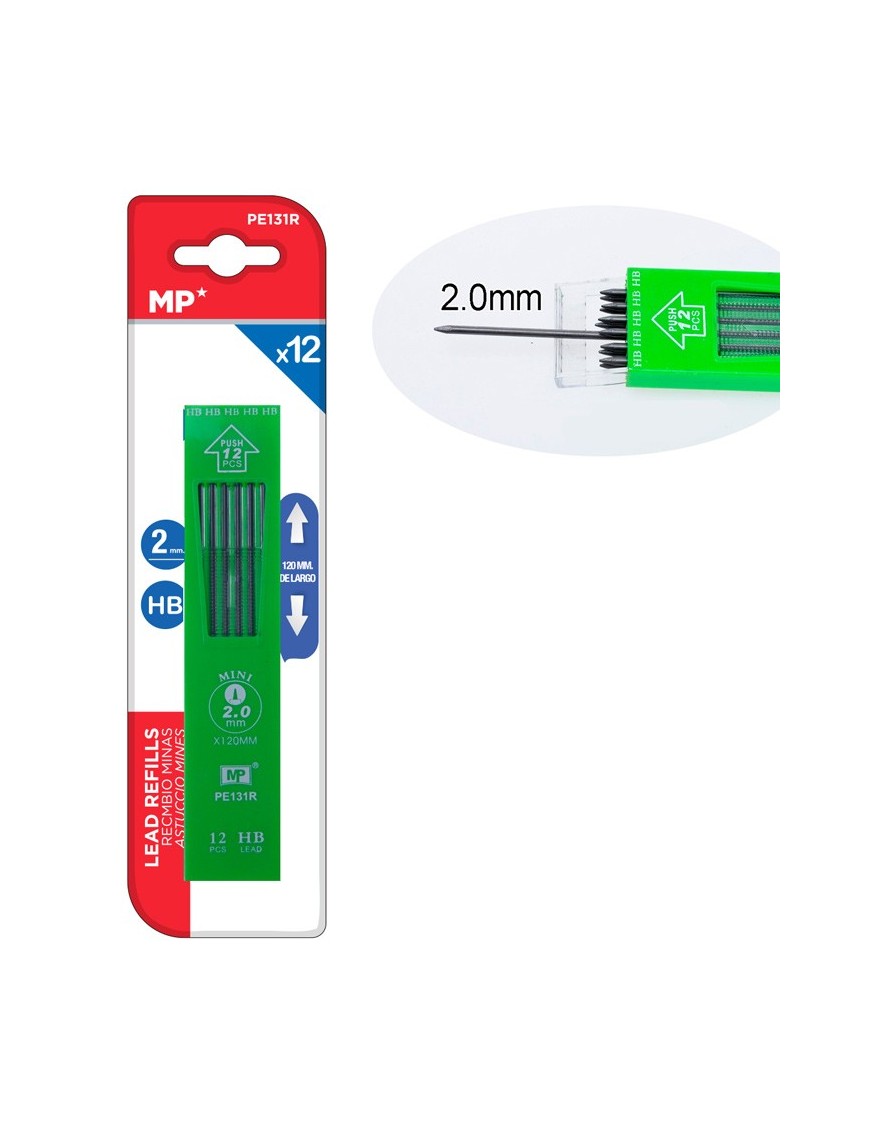 MP ανταλλακτικές μύτες για μηχανικό μολύβι PE131R, ΗΒ, 2mm, 12τμχ
