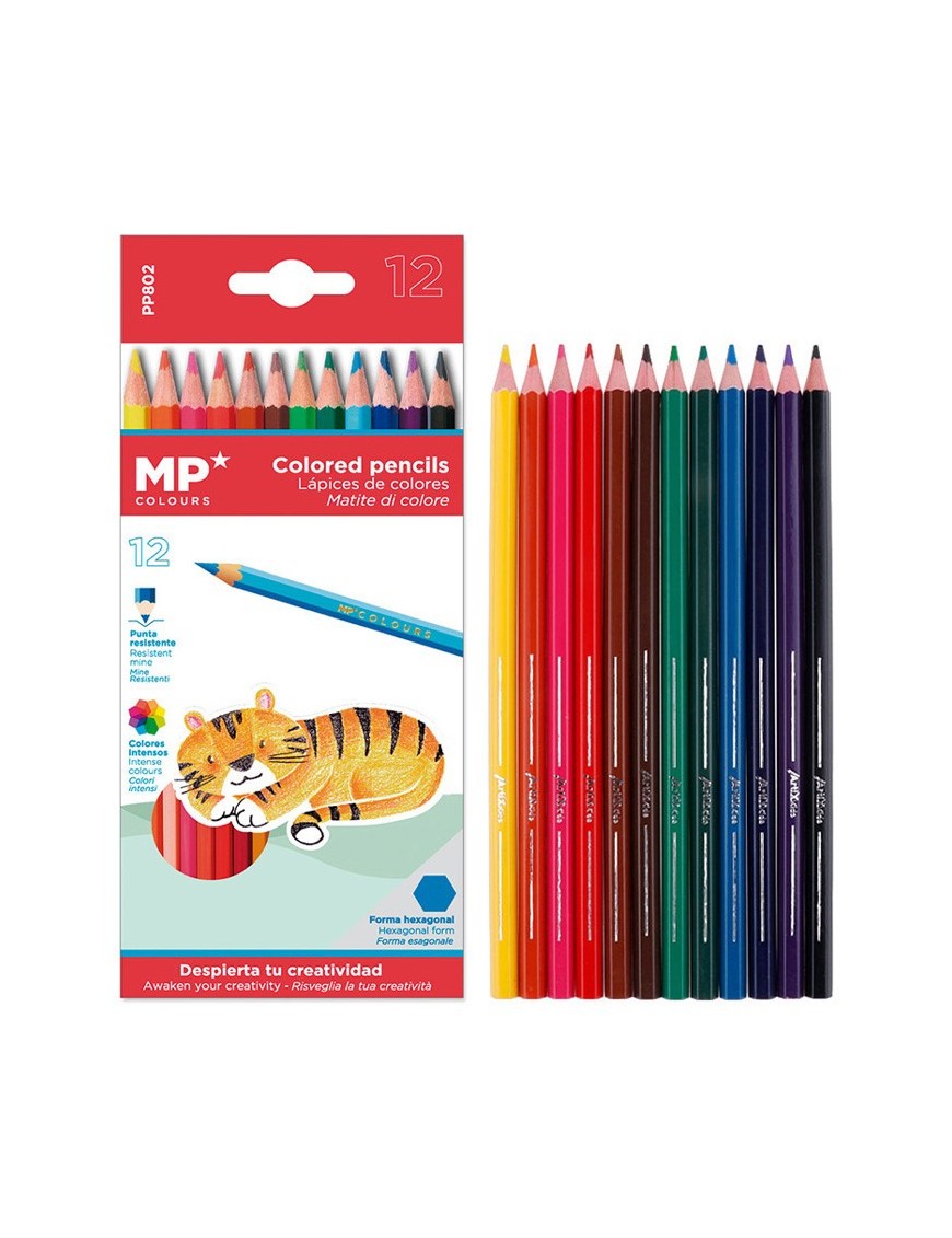 MP χρωματιστές ξυλομπογιές PP802, 12τμχ