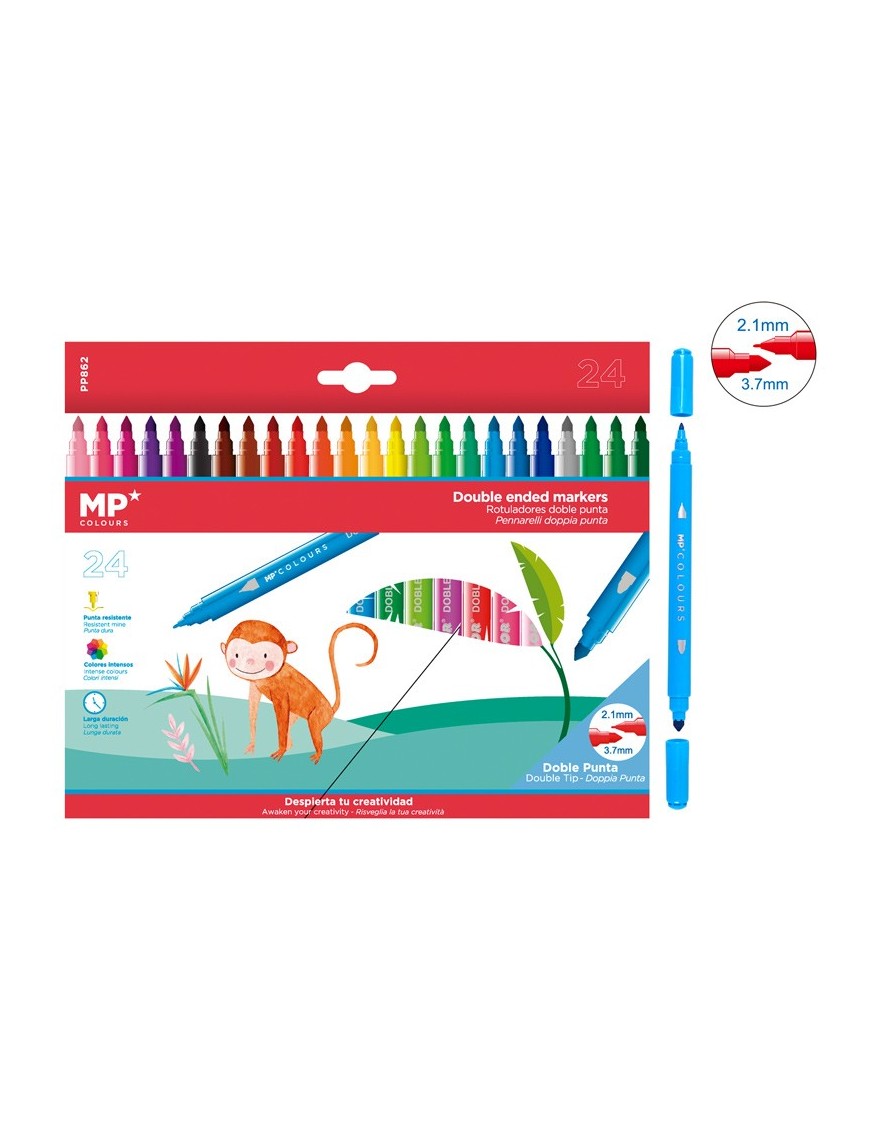 MP σετ χρωματιστών μαρκαδόρων με διπλή μύτη 2.1 & 3.7mm PP862, 24τμχ