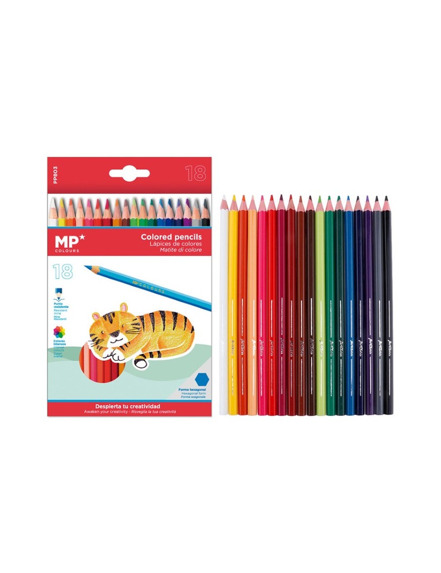 MP χρωματιστές ξυλομπογιές PP803, 18τμχ