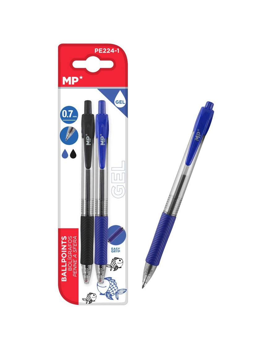 MP στυλό διαρκείας gel PE224-1, 0.7mm, μπλε & μαύρο, 2τμχ