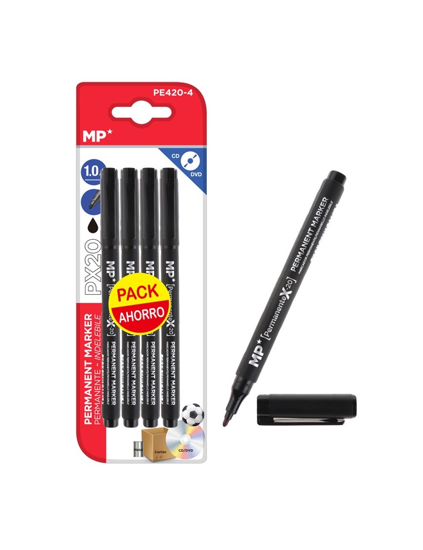 MP ανεξίτηλος μαρκαδόρος PE420-4 για CD-DVD, 1mm, μαύρος, 4τμχ