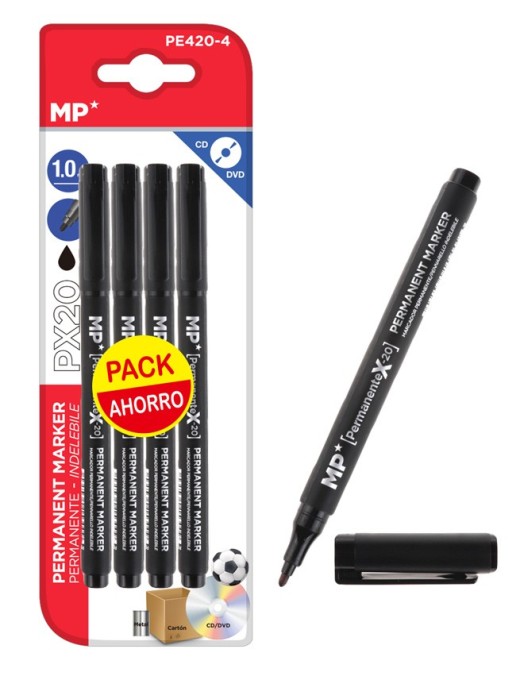 MP ανεξίτηλος μαρκαδόρος PE420-4 για CD-DVD, 1mm, μαύρος, 4τμχ