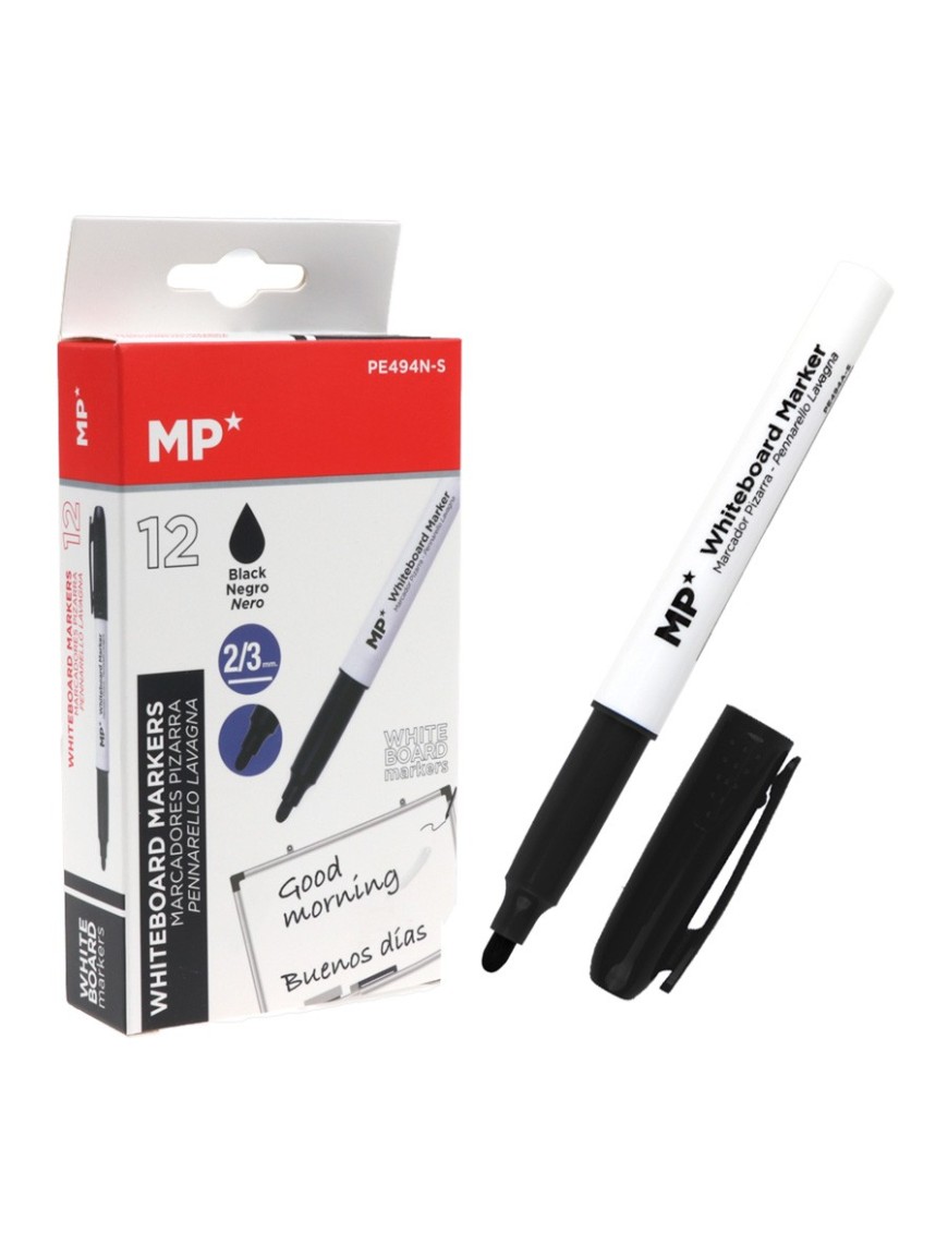 MP Μαρκαδόρος ασπροπίνακα PE494N-S, πάχος μύτης 2-3mm, μαύρος, 12τμχ
