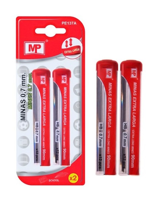 MP ανταλλακτικές μύτες για μηχανικό μολύβι PE137A, ΗΒ, 0.7mm, 2x 12τμχ