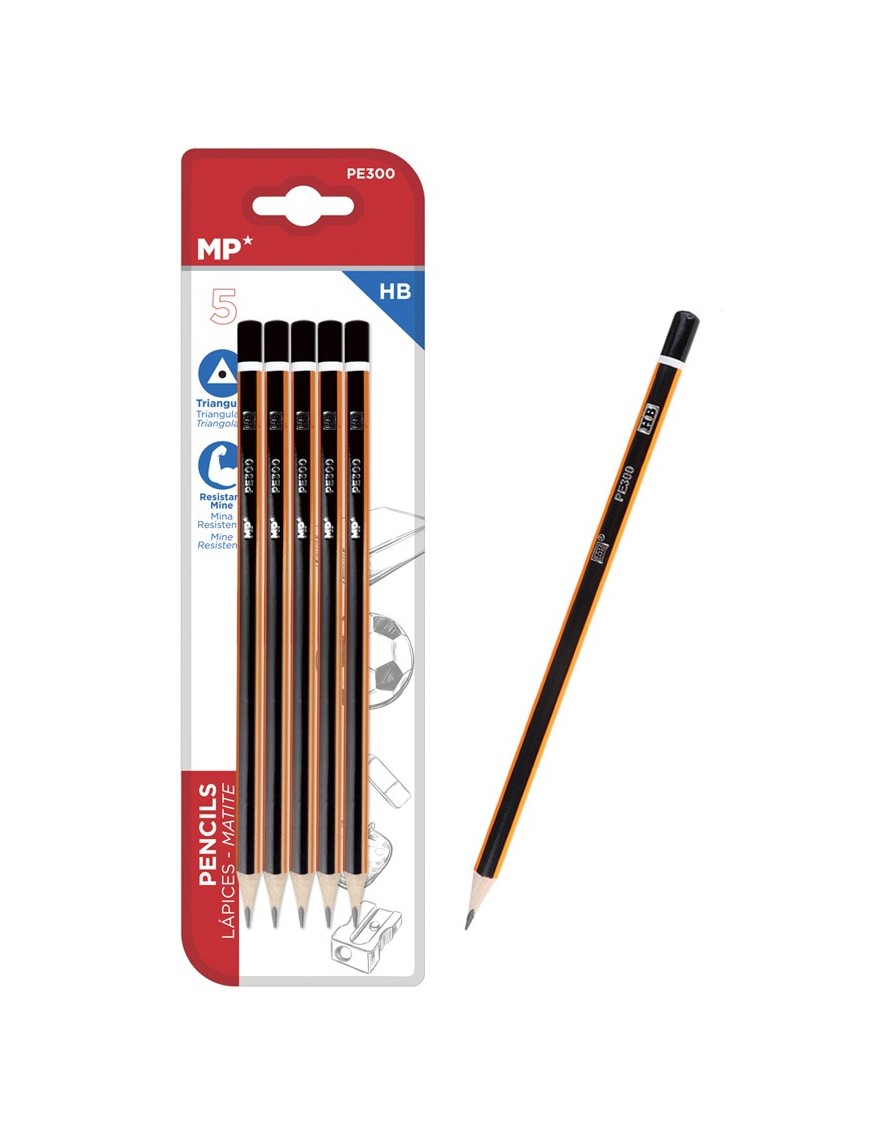 MP ξύλινο μολύβι PE300, τρίγωνο, HB, 5τμχ