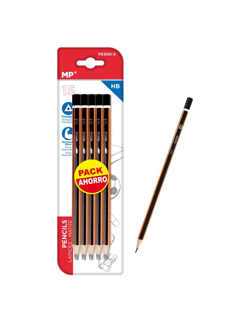 MP ξύλινο μολύβι PE300-3, τρίγωνο, HB, 15τμχ