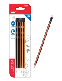 MP ξύλινο μολύβι με γόμα PE301, τρίγωνο, HB, 4τμχ