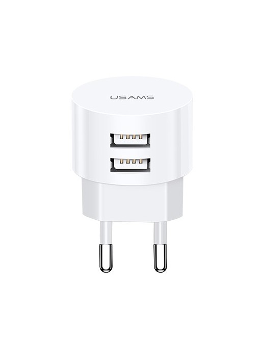 USAMS φορτιστής τοίχου T20, 2x USB, 2.1A, λευκός