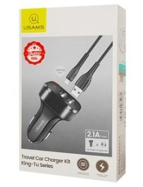 USAMS φορτιστής αυτοκινήτου C13 & καλώδιο Lightning, 2x USB, 2.1A, μαύρο