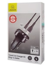 USAMS φορτιστής αυτοκινήτου C13 & καλώδιο Micro USB, 2x USB, 2.1A, μαύρο
