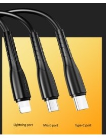 USAMS φορτιστής αυτοκινήτου C13 & καλώδιο 3 σε 1, 2x USB, 2.1A, μαύρο