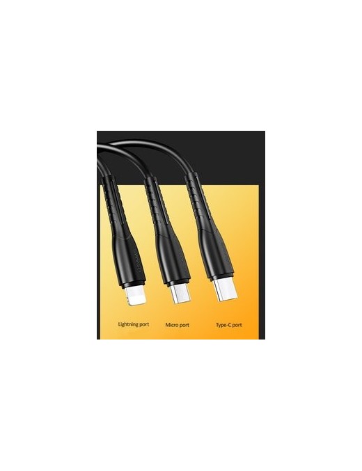 USAMS φορτιστής αυτοκινήτου C13 & καλώδιο 3 σε 1, 2x USB, 2.1A, μαύρο