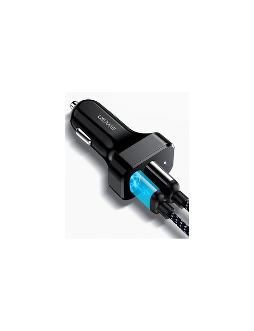 USAMS φορτιστής αυτοκινήτου C13 & καλώδιο 3 σε 1, 2x USB, 2.1A, μαύρο