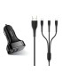 USAMS φορτιστής αυτοκινήτου C13 & καλώδιο 3 σε 1, 2x USB, 2.1A, μαύρο