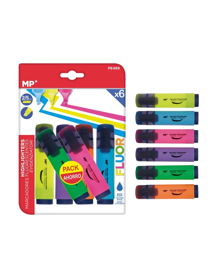 MP μαρκαδόρος υπογράμμισης PE489, πάχος μύτης 2-5mm, 6 χρώματα