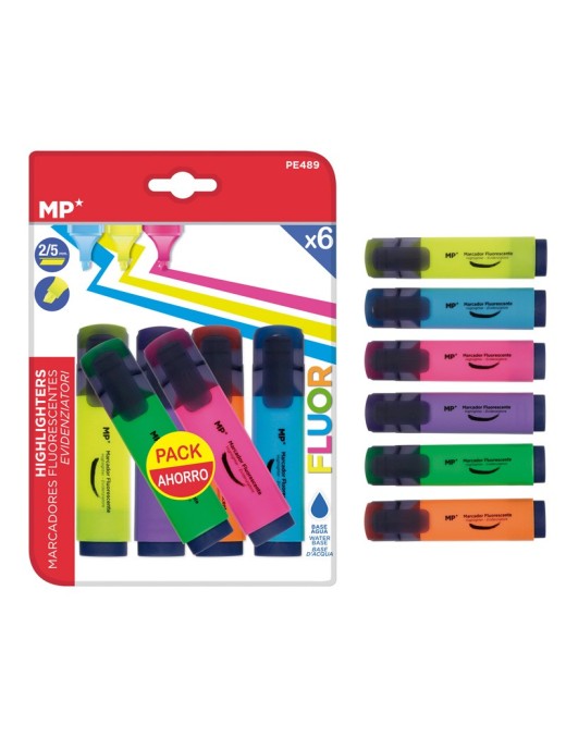 MP μαρκαδόρος υπογράμμισης PE489, πάχος μύτης 2-5mm, 6 χρώματα