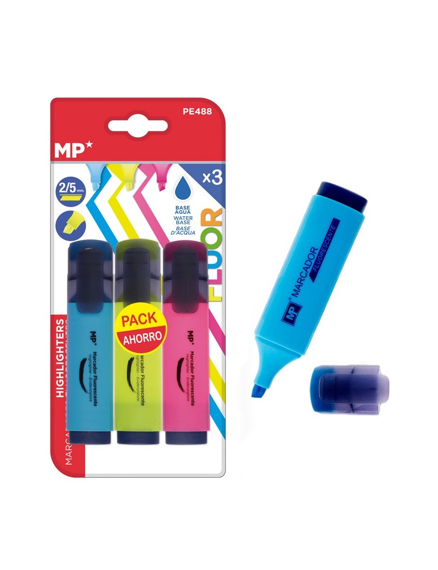 MP μαρκαδόρος υπογράμμισης PE488, πάχος μύτης 2-5mm, 3 χρώματα