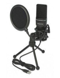 DELOCK Mικρόφωνο studio με pop φίλτρο & αντιανέμιο 66331, πυκνωτικό, USB