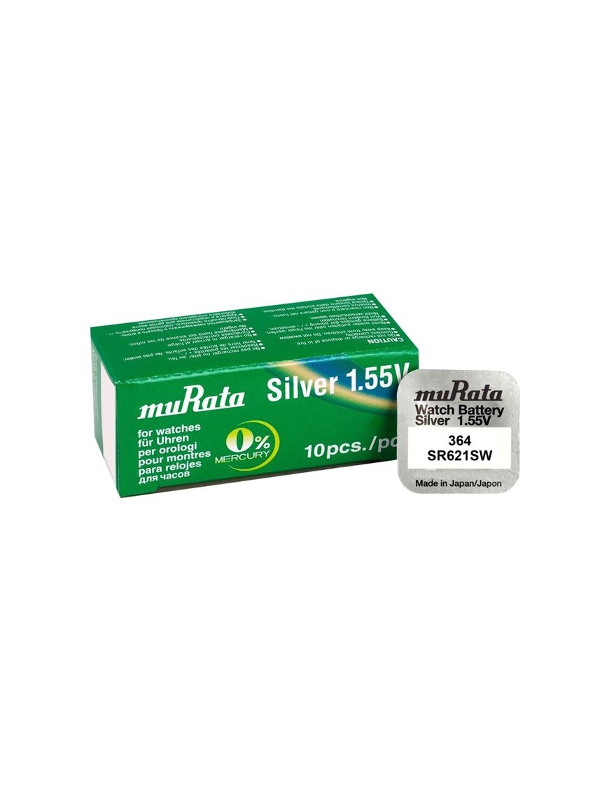 MURATA μπαταρία Silver Oxide για ρολόγια SR621SW, 1.55V, No 364, 10τμχ