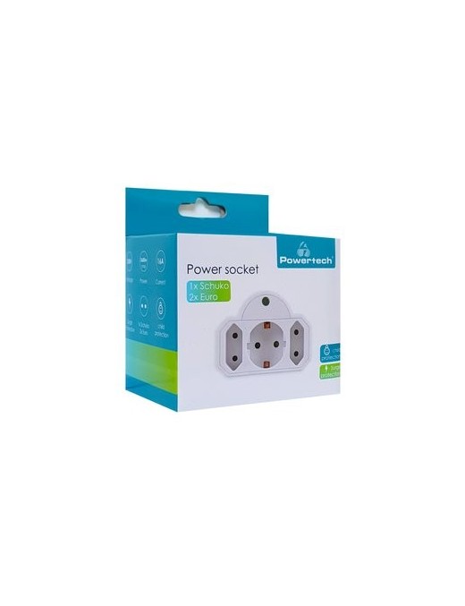 POWERTECH αντάπτορας ρεύματος PT-816, 1x schuko, 2x euro, 16A, λευκός