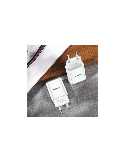 USAMS φορτιστής τοίχου T18, 1x USB, 2.1A, λευκός