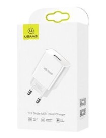 USAMS φορτιστής τοίχου T18, 1x USB, 2.1A, λευκός