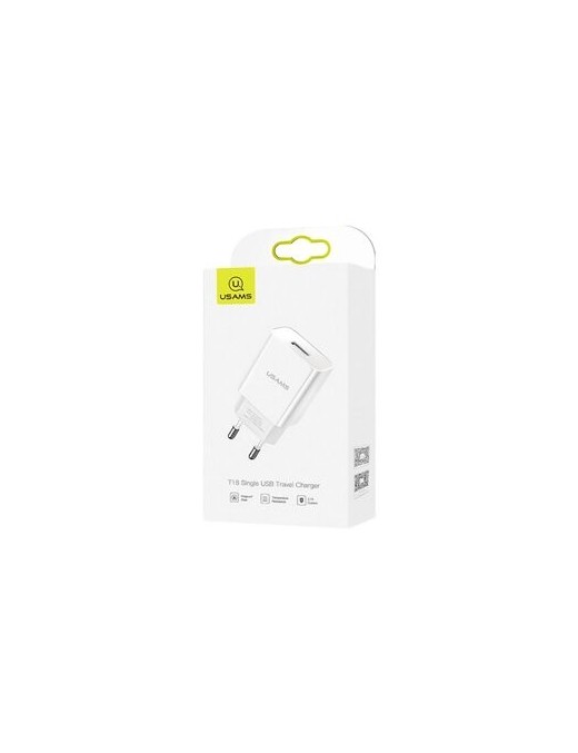 USAMS φορτιστής τοίχου T18, 1x USB, 2.1A, λευκός