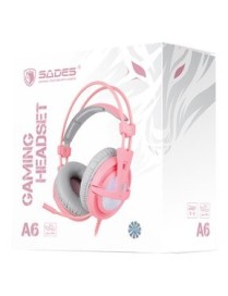 SADES Gaming Headset A6, multiplatform, USB, LED, ροζ